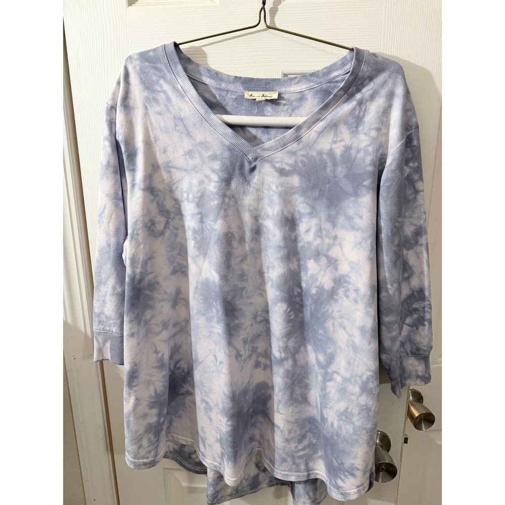 Jane and Delancey Tunic Top 1X Blue Vintage Look 3/4 Sleeve Soft Boho
